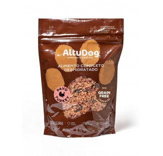 Comida deshidratada para perros  sin cereales, con carne de pavo, verdura, fruta y vísceras.