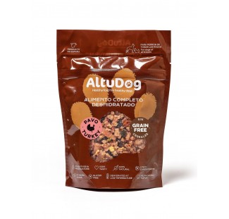 Comida deshidratada para perros  sin cereales, con carne de pavo, verdura, fruta y vísceras.