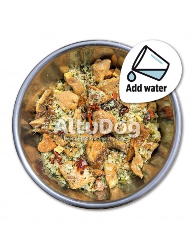 Comida deshidratada de salmon para perros.