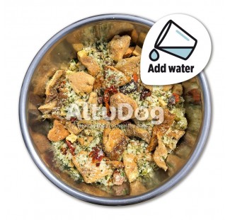 Comida deshidratada de salmon para perros.